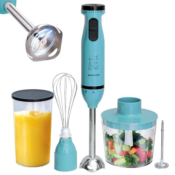 FUMATO 600W Hand Blender with Chopper, Whisker & Jar – Turbo Function, Stainless Steel Blades